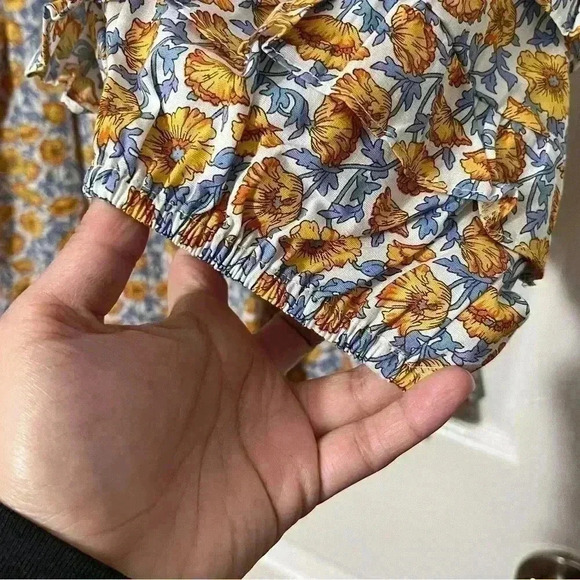 NWOT Gigio Yellow Floral Peasant Tiered 3/4 Sleeve Top | size small - Picture 6 of 7